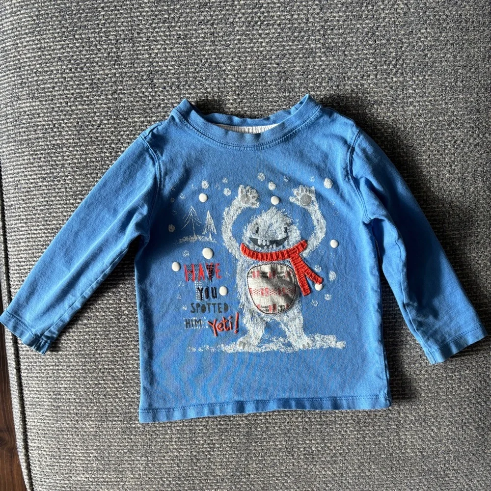 GAP Kids Yeti Graphic Long Sleeve Tee Blue 2T Winter Shirt